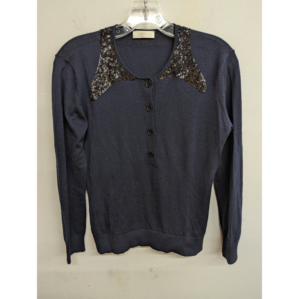 Stine Goya Womens Cardigan Sweater Top Round Neck Button Up Sequin Size M/L